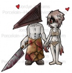 barefoot blood bodily_fluids clothed clothing duo feet female for_a_head great_knife_(silent_hill) hand_holding heart_symbol humanoid_on_humanoid knife male male/female navel not_furry red_eyes romantic romantic_couple simple_background skimpy topless white_background jordyn_williams konami left_4_dead_(series) silent_hill valve pyramid_head witch_(left_4_dead) green_flu_mutant_(left_4_dead) human humanoid mammal monster monstrous_humanoid object_head undead zombie crossover low_res watermark