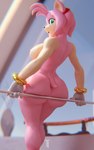 3d_(artwork) absurd_res amy_rose anthro big_breasts big_butt bracelet breasts butt digital_media_(artwork) eulipotyphlan female gold_(metal) gold_jewelry green_eyes hedgehog hi_res jewelry looking_back mammal multicolored_body nude pink_body sega solo sonic_the_hedgehog_(series) tan_body tenshi_ai