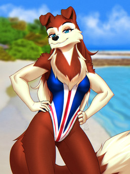 anthro beach biped breasts clothed clothed_anthro clothed_female clothing cloud day female front_view fur looking_at_viewer one-piece_swimsuit outside sand sea sky smile solo standing swimwear tail water mykegreywolf road_rovers colleen_(road_rovers) canid canine canis collie domestic_dog herding_dog mammal pastoral_dog rough_collie sheepdog 2026 3:4 absurd_res digital_drawing_(artwork) digital_media_(artwork) hi_res