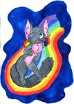 alternate_form anthro anthrofied black_body black_fur blue_eyes food fur night pink_body pink_fur rainbow rainbow_trail sky solo space selinatc nyan_cat_(copyright) pop-tarts nyan_cat domestic_cat felid feline felis food_creature hybrid mammal absurd_res graphite_(artwork) hi_res meme painting_(artwork) traditional_media_(artwork) watercolor_(artwork)