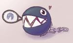 ambiguous_gender black_eyes blush chain heart_symbol not_furry sharp_teeth smile solo sport teeth tennis tennis_racket catawump mario_bros mario_tennis mario_tennis_aces nintendo chain_chomp sphere_creature big_mouth_(disambiguation)