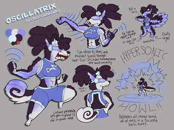 anthro biped blue_clothing breasts butt clothing curvy_figure ear_piercing fangs female female_anthro fist fur hair hourglass_figure lips onomatopoeia piercing purple_body purple_fur raised_fist raised_hand sound_effects superhero superpowers teeth text tight_clothing tongue toony toony_expression topwear tube_top visor white_body white_fur infinityartistix toon_june canid canine canis domestic_dog husky mammal nordic_sled_dog spitz absurd_res english_text hi_res model_sheet