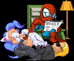 attack eyewear female glasses group humor male newspaper simple_background transparent_background what kiwi-rgb capcom darkstalkers marvel resident_evil spider-man_(series) albert_wesker felicia_(darkstalkers) spider-man_(character) animal_humanoid arachnid arthropod felid human humanoid mammal spider alpha_channel animated digital_media_(artwork) low_res pixel_(artwork) pixel_animation short_playtime