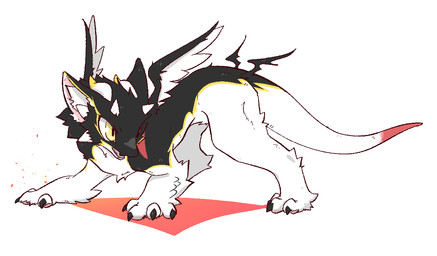 8_horns action_pose ambiguous_gender black_body black_fur claws feral fur horn inner_ear_fluff long_tail markings multi_horn open_mouth paws pose quadruped raised_wings red_markings simple_background small_wings solo tail tail_wings tapering_tail tuft unusual_anatomy unusual_tail unusual_wing_placement white_background white_body white_fur wings yellow_eyes yellow_markings gagaga_ram mythology arsha_(skyse) dragon furred_dragon furred_scalie mythological_creature mythological_scalie scalie digital_drawing_(artwork) digital_media_(artwork) korean_description