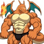 abs anthro biped bulge clothed clothing countershade_tail countershade_torso countershading fire flaming_tail male membrane_(anatomy) membranous_wings muscular muscular_anthro muscular_male orange_body pecs solo tail topless topless_anthro topless_male wings darknaigart mythology nintendo pokemon charizard dragon generation_1_pokemon mythological_creature mythological_scalie pokemon_(species) scalie absurd_res hi_res