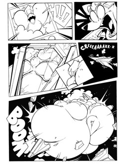 anthro arwing belly big_belly chubby_cheeks clothing destroyed_vehicle duo huge_belly immobile male moobs morbidly_obese morbidly_obese_anthro obese obese_anthro overweight overweight_anthro space spacecraft vehicle wardrobe_malfunction weight_gain wide_hips window boot_(artist) nintendo star_fox falco_lombardi fox_mccloud avian canid canine fox mammal black_and_white comic hi_res monochrome
