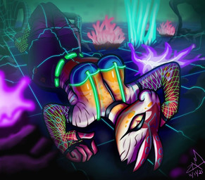 anthro armwear bottomwear clothed clothing denim denim_bottomwear denim_clothing denim_shorts detailed_background female fishnet_armwear fishnet_clothing fishnet_legwear fishnet_stockings legwear looking_at_viewer lying neon neon_lights on_back photo_shoot shorts solo starsickstudios starstud cthulhu_mythos h._p._lovecraft cthulhu miu_(beauty_snake) aquatic cephalopod coleoid cuttlefish cuttlefish_humanoid decapodiform humanoid mollusk 2021 dated signature
