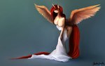 anthro bed_sheet bedding big_breasts breasts female fur gradient_background hair horn leaning leaning_forward looking_aside nude red_hair simple_background solo spread_wings white_body white_fur wings snickerlewdles hasbro my_little_pony mythology gingersnaps_(oc) equid equine mammal mythological_creature mythological_equine winged_unicorn 16:10 hi_res widescreen