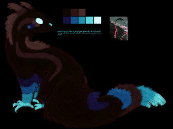2_toes 4_fingers ambiguous_gender black_background blue_body blue_fur brown_body brown_fur color_swatch ear_tuft feet fingers fluffy fluffy_tail fur glowing glowing_eyes looking_at_viewer looking_back looking_back_at_viewer mane mouthless simple_background solo spread_toes tail text thick_tail toes tuft supurrmsveblackhole rain_world videocult hybrid noodlefly_(rain_world) slugcat 2025 4:3 digital_media_(artwork) english_text flat_colors lineless microsoft_paint_(artwork)