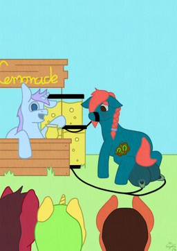 being_watched beverage breast_expansion breasts expansion female flustered group humiliation humiliation_fetish lemonade lemonade_stand liquid liquid_tank looking_at_another male simple_background simple_eyes suction_device teat_expansion teats sophiepossum hasbro my_little_pony fan_character woelee equid equine horse mammal pony absurd_res hi_res