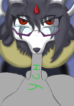 anthro clothed clothing depth_of_field duo eyewear female glasses looking_at_viewer looking_up male male/female oral oral_penetration penetration red_eyes simple_background zero3delta nintendo pokemon amaya_nizui anon generation_4_pokemon generation_6_pokemon hybrid hybrid_pokemon lucario mega_absol mega_evolution pokemon_(species) absurd_res hi_res