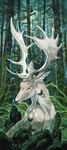 antlers day detailed_background feral forest fur grass horn male moss outside plant solo tan_body tan_fur tree white_body white_fur geosaiko1267 deer mammal 2022 digital_media_(artwork) hi_res