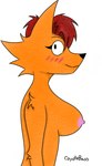 anthro areola arm_tuft big_breasts black_nose blush breasts ear_tuft female female_anthro fur hair nipples nude orange_body pink_nipples red_hair shoulder_tuft side_boob side_view simple_background smile solo tuft coyotebass xanny_(coyotebass) canid canine canis coyote mammal digital_media_(artwork) hi_res