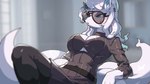 anthro black_clothing blue_inner_ear blue_nose breasts cleavage clothed clothing eyewear female fingers fur hair leaning leaning_backward markings mole_(marking) mole_on_breast open_mouth reclining solo sunglasses underboob_cutout white_body white_fur white_hair drunk_oak nintendo pokemon alolan_form alolan_ninetales generation_7_pokemon pokemon_(species) regional_form_(pokemon) 16:9 2023 hi_res widescreen