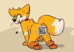 absurd_res all_fours anthro anus balls_blush barely_visible_genitalia blush body_blush canid canine censored collar fox genitals hi_res male mammal raised_tail raposanaranja simple_background solo tail tongue tongue_out whiskers