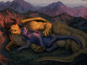 balls belly big_belly claws duo feet female feral genitals huge_belly lying male mountain on_side outside pregnant pregnant_female pregnant_feral sky smile tail toes wings sadnicole mythology dragon mythological_creature mythological_scalie scalie 2025 digital_drawing_(artwork) digital_media_(artwork) hi_res