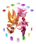 anthro chaos_emerald clothed clothing duo emerald_(gem) female footwear forehead_gem gem male male/female pose shoes simple_background sol_emerald super_form miitara sega sonic_the_hedgehog_(series) blaze_the_cat burning_blaze sonic_the_hedgehog super_sonic domestic_cat eulipotyphlan felid feline felis hedgehog mammal absurd_res hi_res