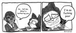 anthro dialogue duo eyewear glasses group hair long_hair male relatable simple_background text white_background efradraws efrasona felid feline mammal absurd_res comic english_text graphite_(artwork) hi_res monochrome traditional_media_(artwork)