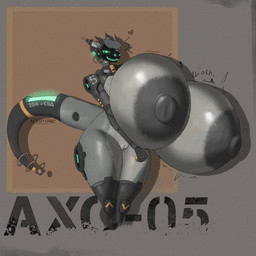 anthro big_breasts big_nipples breasts clothing female genitals grey_body grey_skin heart_symbol horn huge_breasts huge_nipples hyper hyper_breasts legwear machine nipples non-mammal_nipples slosh sloshing_breasts solo tail vein veiny_breasts vulva ace0t0nic axo-05_(ace0t0nic) protogen 1:1 absurd_res hi_res