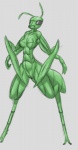 4_arms anthro arthropod biped breasts dungeons_and_dragons female genitals grey_background hasbro insect mantis multi_arm multi_limb nipples non-mammal_breasts non-mammal_nipples nude pussy simple_background solo standing thri-kreen unknown_artist wizards_of_the_coast