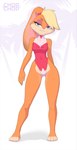 anthro bedroom_eyes blonde_hair blue_eyes breasts camel_toe clothing eyeshadow female hair leotard looking_at_viewer makeup medium_breasts narrowed_eyes pink_nose seductive slim solo spread_legs spreading swimwear wide_hips chopchop looney_tunes warner_brothers lola_bunny lagomorph leporid mammal rabbit hi_res