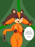 anthro big_breasts breasts brown_nipples dialogue female fur genitals green_eyes innie_pussy navel nipples nude orange_body orange_fur pubes pussy solo text bloodred739 sega sonic_boom sonic_the_hedgehog_(series) sticks_the_jungle_badger badger mammal mustelid musteline 3:4 absurd_res english_text hi_res