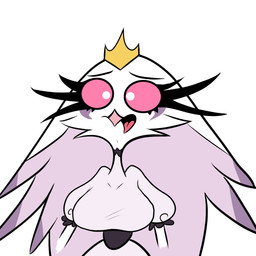 animated_gif anthro beak big_breasts breasts clothing confusion crown dizzy dizzy_eyes dress eye_roll eyelashes feathers female headgear long_eyelashes non-mammal_breasts pink_sclera purple_clothing purple_dress simple_background solo tiara white_background white_body white_eyes white_feathers aptom7747 hellaverse helluva_boss stella_(helluva_boss) avian bird galliform peafowl peafowl_demon phasianid 1:1 animated short_playtime
