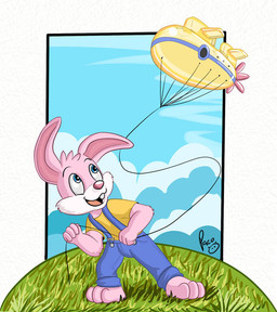anthro arm_tuft balloon blue_bottomwear blue_clothing blue_eyes blue_pants blue_sky bottomwear clothed clothing elbow_tuft front_view fur glistening glistening_eyes grass happy head_tuft inflatable logo male male_anthro open_mouth open_smile pants pink_body pink_fur plant playful shirt sky smile solo standing t-shirt topwear tuft white_body white_fur yellow_clothing yellow_shirt yellow_t-shirt yellow_topwear young young_anthro young_male pandapaco squeaky_bunny lagomorph leporid mammal rabbit artist_logo signature