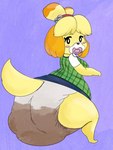 anthro big_diaper crouching diaper feces female object_in_mouth pacifier pacifier_in_mouth pooping soiled_diaper soiling soiling_diaper solo unclean_diaper used_diaper pamppusher animal_crossing nintendo isabelle_(animal_crossing) canid canine canis domestic_dog mammal shih_tzu toy_dog hi_res