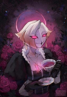 anthro beak beverage claws clothing container cup dress ear_piercing eyelashes feathers female flower hair halo jewelry necklace piercing plant red_eyes rose_(flower) saucer short_hair solo tea tea_cup white_body white_feathers white_hair chartreuse_jack hellaverse the_lesser_key_of_solomon vilhelmina avian bird demon owl owl_demon absurd_res hi_res