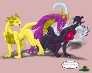 3_toes all_fours anal anal_fisting anal_penetration bodily_fluids claws cum doggystyle erection feet female female_fingered female_fisted female_penetrated feral feral_on_feral fingering fisting from_behind_position gangbang genital_fluids genitals group group_sex male male/female male_fisting male_fisting_female penetration penis reverse_gangbang sex simple_background tail text toe_claws toes vaginal vaginal_fisting vaginal_fluids vaginal_penetration yellow_body aoh spartan-029 activision mythology spyro_the_dragon cynder spyro stella_(aoh) terron dragon mythological_creature mythological_scalie scalie 5:4 english_text hi_res