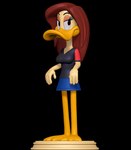 3d_modeling 3d_print anthro beak bottomwear brown_hair clothed clothing female hair looking_at_viewer makeup simple_background skirt smile solo stage yellow_body sillytoys the_looney_tunes_show warner_brothers tina_russo anatid anseriform avian bird duck 3d_(artwork) digital_media_(artwork) hi_res