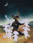 ambiguous_gender anthro biped bone cloud crescent_moon dancing death group halo heart_eyes heart_symbol hill hooves horizontal_pupils laurel_wreath leaf moon navel night orange_sclera outside pawpads pupils sitting skeleton smile star tail tongue tongue_out witchcraft francisco_goya yocholol satan bovid canid canine canis caprine domestic_dog goat mammal 2022 dated hi_res inspired_by_formal_art signature