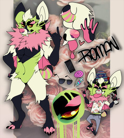 anthro arm_tuft athletic athletic_anthro athletic_male black_body black_fur black_tail butt cellphone cheek_tuft chest_tuft clothed clothing electronics eyewear facial_tuft fangs featureless_crotch front_view fully_clothed fur glistening glistening_eyes glistening_nose green_body green_fur green_tail leg_tuft male membrane_(anatomy) membranous_wings neck_tuft nude orange_eyes phone pink_body pink_fur pink_nose pink_tail pink_wings shoulder_tuft smartphone solo standing sunglasses tail teeth tuft wings princelykaden roman_(princelykaden) rou bat canid canine canis domestic_dog hybrid mammal 2015 model_sheet