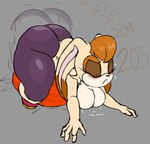 anthro big_butt blush bodily_fluids bottomwear breasts brown_hair butt clothing exercise exercise_ball eyes_closed female hair hanging_breasts pants shaking_butt solo sweat thick_thighs yoga_pants zebunnyparadise sega sonic_the_hedgehog_(series) vanilla_the_rabbit lagomorph leporid mammal rabbit absurd_res hi_res