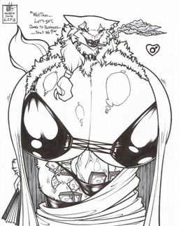 anthro big_breasts breasts bulge cleavage clothed clothing ear_piercing erection genitals gynomorph huge_breasts hyper hyper_breasts intersex money penis piercing prostitution simple_background solo text vein veiny_penis walter_sache monster sergal 2016 absurd_res dated english_text hi_res