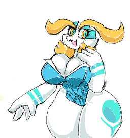 anthro big_breasts blonde_eyebrows blonde_hair blue_eyes blush blush_lines breasts clothing dress dress_pocket eyebrows female hair hand_on_breast huge_breasts markings open_mouth smile solo thick_thighs white_body wide_hips yellow_eyes subjectdie_(artist) mythology aijou dragon jou mythological_creature mythological_scalie scalie 2017 colored digital_drawing_(artwork) digital_media_(artwork) low_res unavailable_at_source