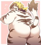 anthro belly big_belly big_butt blush butt fur humanoid_hands kemono male overweight overweight_anthro overweight_male solo white_body white_fur ptcmtr lifewonders tokyo_afterschool_summoners licho_(tas) felid mammal pantherine tiger 2021 hi_res