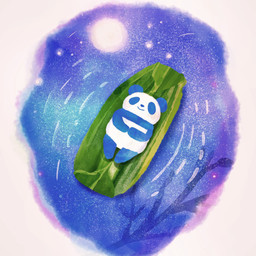 blue_body blue_fur blue_nose boat chibi detailed_background fur kemono lying moon night outside solo vehicle water watercraft white_body white_fur araru bear giant_panda mammal 1:1 2021 hi_res
