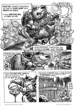 anthro armor balls belly bottomwear clothing food genitals group headgear helmet male overweight overweight_male pants plant shirt text topwear tree weapon worried jwbalsley boss_rat chester_the_rat stinky_the_rat herpestid mammal meerkat murid murine rat rodent 2025 comic english_text greyscale hi_res monochrome