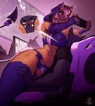 big_breasts breasts chastity_cage chastity_device clothing desktop drawing_tablet face_in_breasts gamer_girl gaming_chair gaming_while_penetrated hair huge_breasts intersex legwear long_hair male motorboating open_crotch panties spade_tail tail thigh_highs underwear drawpanther demon succubus hi_res
