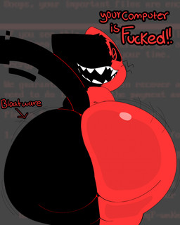 anthro big_butt butt dialogue emanata femboy huge_butt looking_back male nude open_mouth sharp_teeth solo tail teeth text sparkothefailure computer_virus_(species) digital_creature domestic_cat felid feline felis mammal english_text hi_res