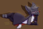 anthro blush cloak cloak_only clothing costume digitigrade featureless_chest female holidays lying on_side simple_background solo tail conditional_dnp mr.albafox halloween avk domestic_cat felid feline felis mammal vampire 2023 hi_res