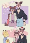 age_difference anthro black_clothing black_shirt black_topwear breasts cleavage clothed clothing dialogue dress duo_focus female female/female fully_clothed group interspecies mature_female older_female purple_clothing purple_dress shirt text topwear trio younger_female mutedlavender beastars cosmo_(beastars) juno_(beastars) sheila_(beastars) canid canine canis cheetah felid feline giraffid mammal okapi wolf 2021 comic english_text hi_res