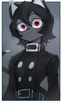 anthro black_body black_fur black_hair blood blood_on_clothing blood_on_face bodily_fluids clothing female fur hair looking_at_viewer military_uniform red_eyes scary solo uniform wide_eyed niwarhythm black_cat_(colo) domestic_cat felid feline felis mammal 2020 absurd_res hi_res