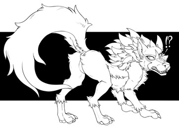 all_fours butt claws ears_up exclamation_point fangs featureless_crotch feral fur interrobang looking_back male nude open_mouth paws question_mark raised_tail rear_view solo tail teeth marcushunter inazuma_eleven_(series) ginrou_(inazuma_eleven) canid canine canis mammal wolf 2023 monochrome