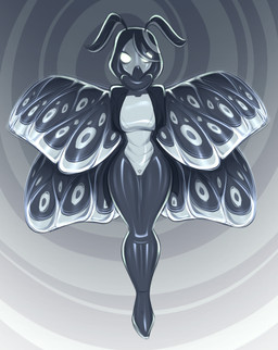 abstract_background anthro bound breasts ears_up feathers featureless_breasts featureless_crotch female glowing glowing_eyes greyscale_background hands_behind_back insect_wings latex legs_tied lepidopteran_wings looking_at_viewer solo spiral_background wings c91 arthropod insect lepidopteran moth neurosentry hi_res
