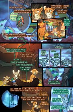 anthro argument breasts clothed clothing dialogue eating electricity fantasy hammock kite_tower lightning nonsexualized_young topless topless_anthro fek the_sparks_of_daybreak cissa_talot fekkri_talot makka_talot rikken_talot arthropod catfolk crab crustacean decapod malacostracan absurd_res comic hi_res