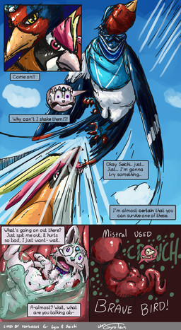 accidental_digestion avian_feet beak blue_body bodily_fluids bone clothing crop_(anatomy) death digestion feathered_crest feathered_wings feathers feet female female_pred feral feral_pred feral_prey flight_attendant_uniform gore hat head_crest headgear headwear internal larger_pred male male_prey markings organs red_markings size_difference skull stomach stomach_acid tail tail_feathers talons text toes vore white_body white_markings wings yellow_eyes conditional_dnp foxyoreos gyrotech nintendo pokemon mistral_(gyro) avian bird eeveelution espeon generation_2_pokemon generation_3_pokemon generation_6_pokemon mega_evolution mega_pidgeot pokemon_(species) swellow absurd_res comic english_text hi_res