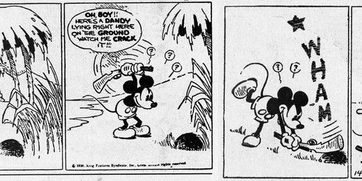 ambiguous_gender anthro bottomwear clothed clothing dialogue feral footwear gloves gun handwear male motion_lines onomatopoeia open_mouth outside palm_tree pants plant question_mark ranged_weapon shoes sound_effects speech_bubble text tree violence weapon ub_iwerks walt_disney_(artist) win_smith disney public_domain mickey_mouse ape haplorhine mammal mouse murid murine primate rodent 1930 20th_century absurd_res ancient_art black_and_white comic english_text hi_res monochrome